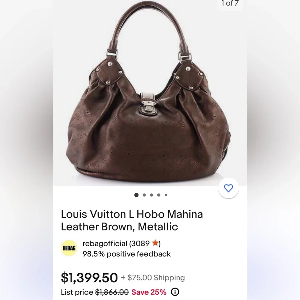 LV Mahina metallic brown ‘L’ hobo bag - Picture 13 of 15